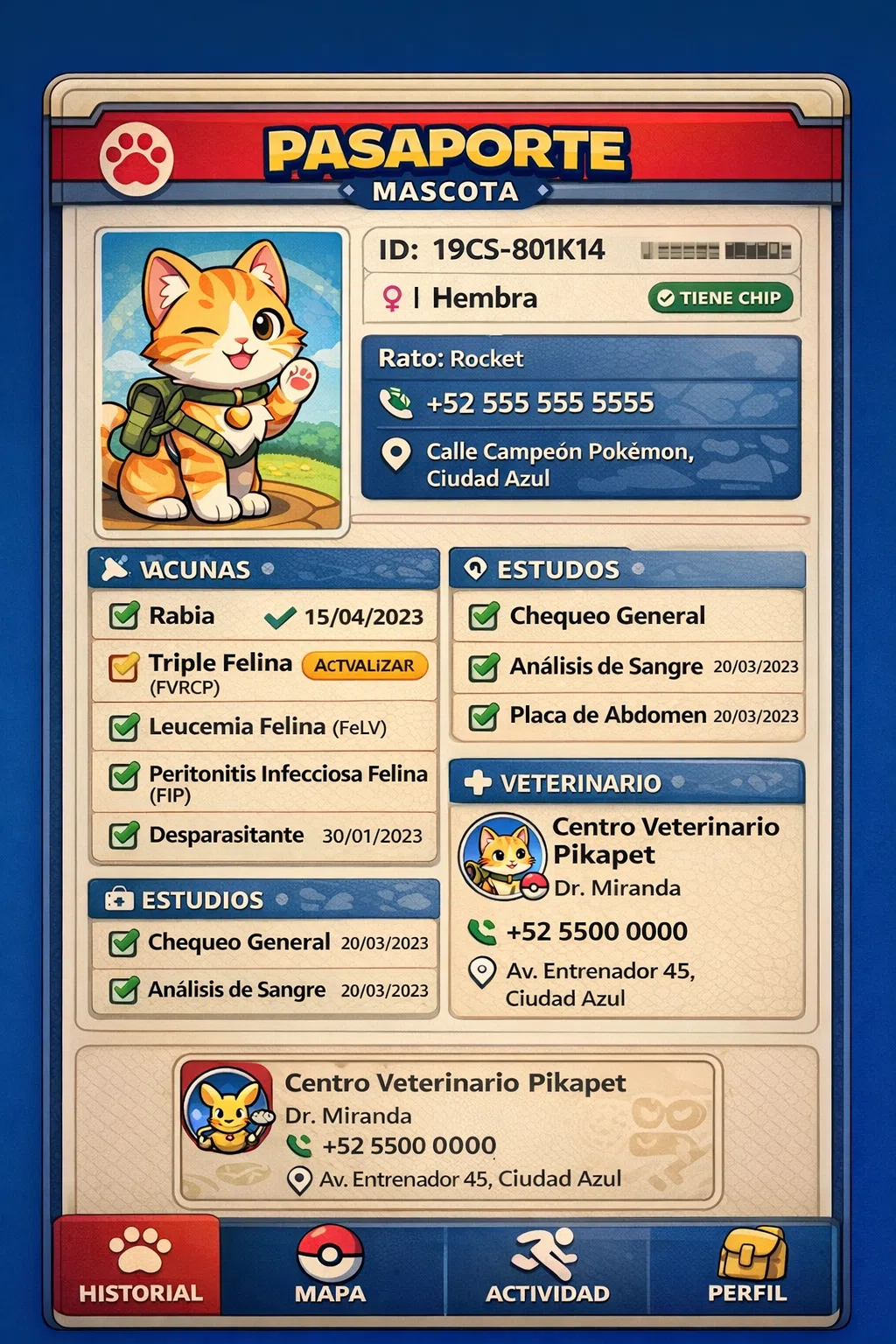Pantalla de pasaporte de mascota